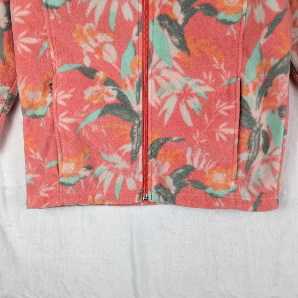 Columbia Floral Fleece Jacket‎ Youth XL Peachy Pink Green